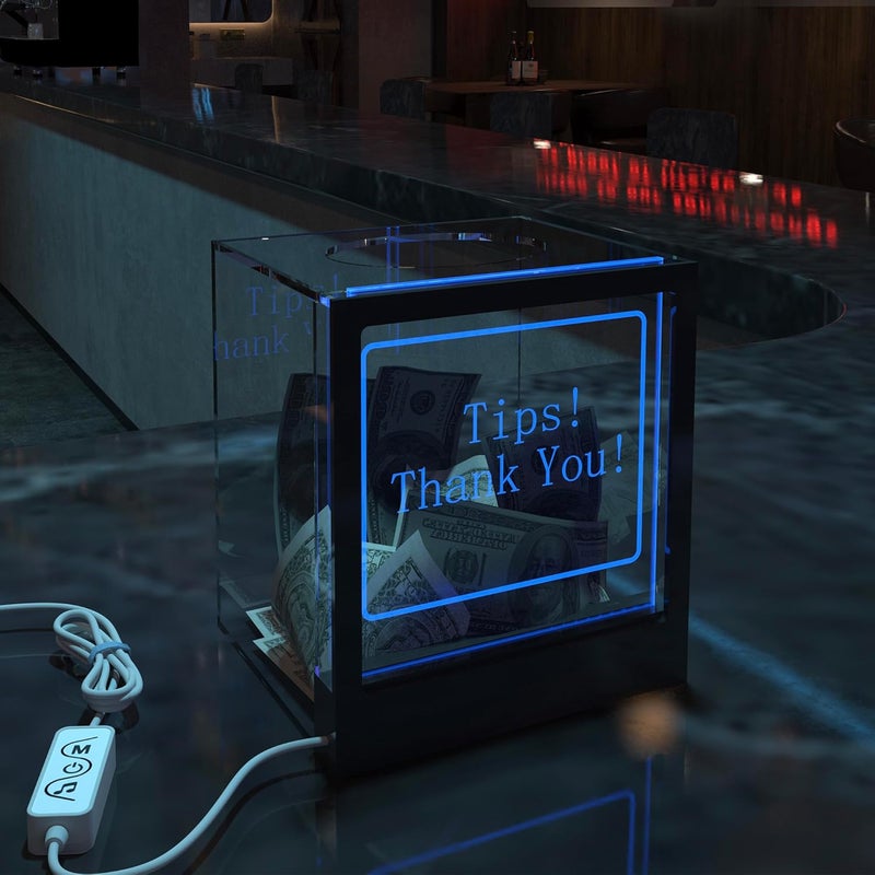 HEMYLU Light Up Tip Jar with Large Opening, RGB LED Lights for Tip Collection & Donations, Customizable Message Slide for Money, Voting, and Ballots, Perfect for Events, Restaurants, and Fundraisers - Image 5